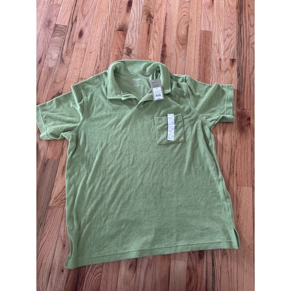 Goodfellow & Co Mens Terry Polo Shirt Green Short Sleeve Standard Fit XL NWT